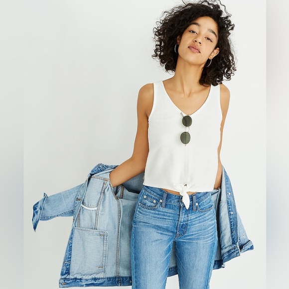 Madewell Texture & Thread Tie-Front Tank Top in White - XS - Picture 2 of 11